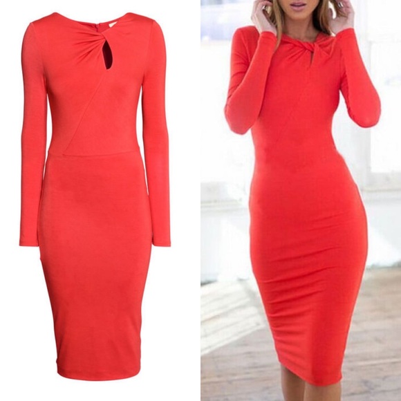 H&M Dresses & Skirts - H&M NWT Orange Long Sleeve Bodycon Midi Dress Size 6